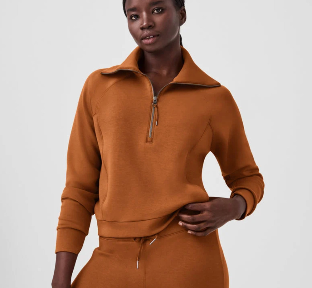 SPANX AirEssentials Rust Half Zip Pullover Size S Butterscotch Loungewear